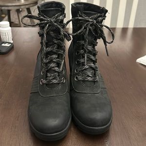 Black lace up Sorel Wedge Booties
